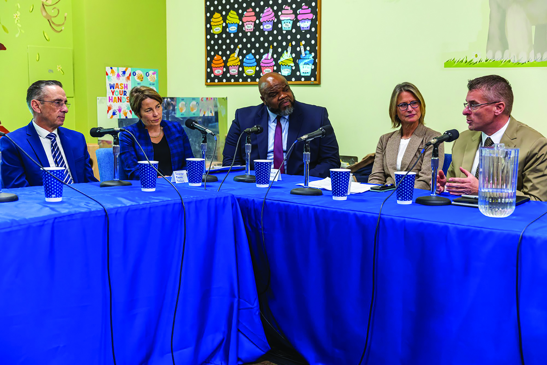 Governor Healey participates in a round table discussion at the Roots Learning Center in Westfield, MA. Feb. 15, 2024. Photo via Governor Maura Healey’s X