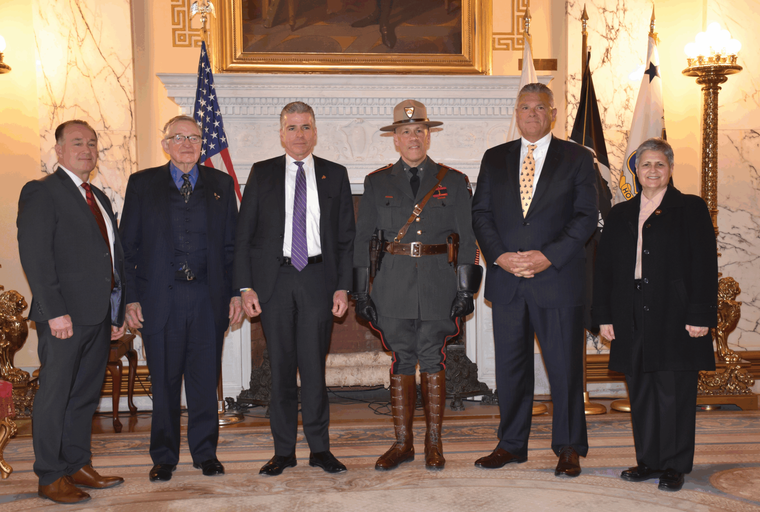 Courtesy Photo: Six Rhode Island State Police superintendents who have served for the past 30 years: (l-r) Col. Steven O'Donnell; Col. Edmond Culhane; Col. Steven Pare (now Providence Public Safety Commissioner); Col. James Manni; Col. Brendan Doherty; and Col. Ann Assumpico.